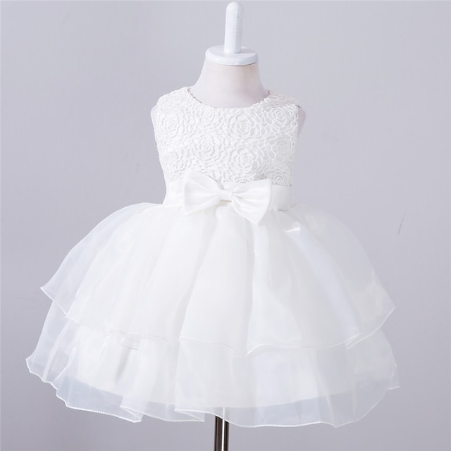  Baby Girls‘ Party Dress Solid Color Bow Newborn Dress Wedding Christening Sleeveless Cute Dresses Summer White Purple Rosy Pink