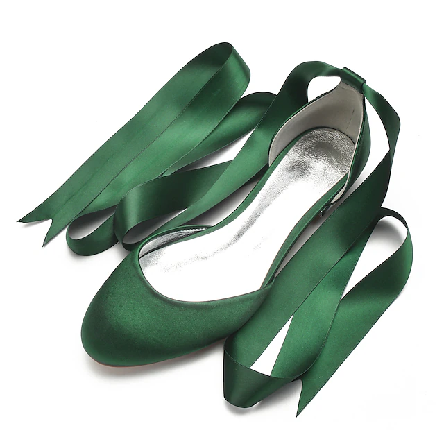 Women's Green Satin Ballet Flats with Long Ribbon Ties, Elegant and Comfortable Shoes for Weddings and Special Occasions 20