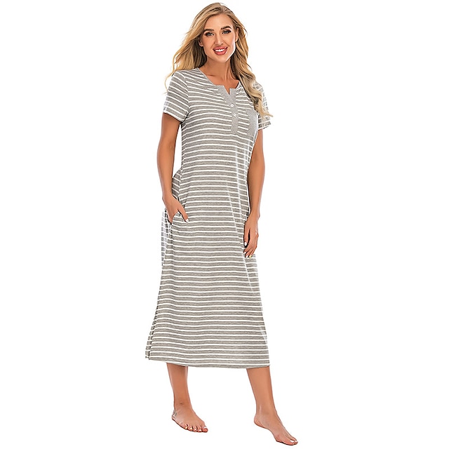 Womens Clothing Womens Sleep & Lounge | Womens Pajamas Nightgown 1 pc Stripe Comfort Home Party Daily Bamboo Gift Round Neck Sho