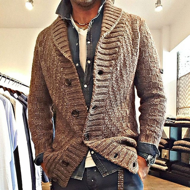 Mens Fashion Norwegian Sweater Zipper/Button Knitted Stand Collar High-tie Warm Comfy Shawl Cardigan Long Sleeve Jackets