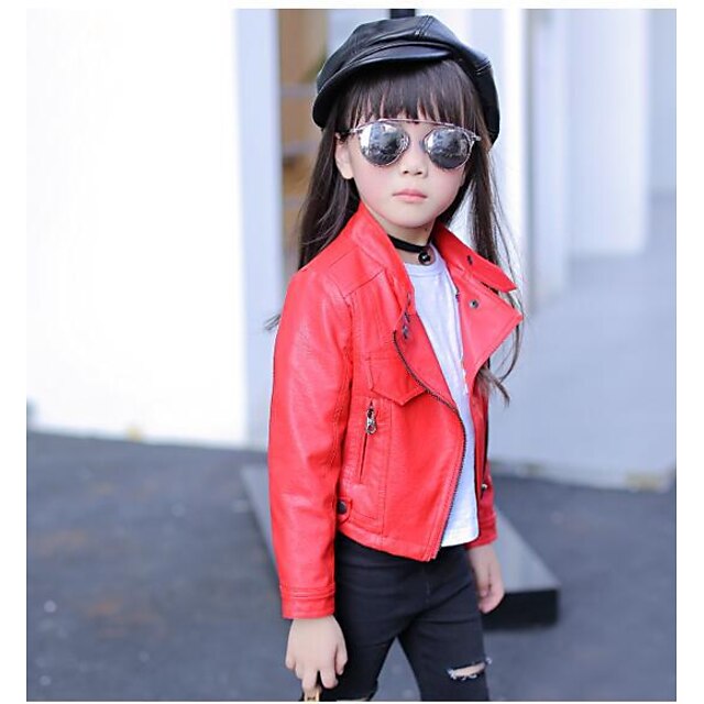 Baby & Kids Girls Clothing | Kids Girls Coat Long Sleeve Black Pink Red Solid Color Fall Winter Cool 2-8 Years - WB83203