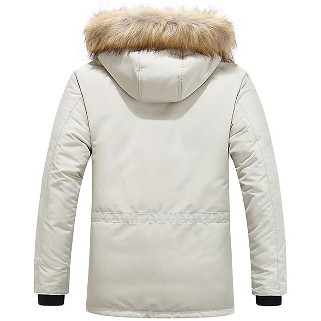 men's winter padded jacket warm puffer jacket fur hooded coat military ...