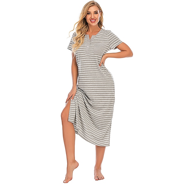 Womens Clothing Womens Sleep & Lounge | Womens Pajamas Nightgown 1 pc Stripe Comfort Home Party Daily Bamboo Gift Round Neck Sho