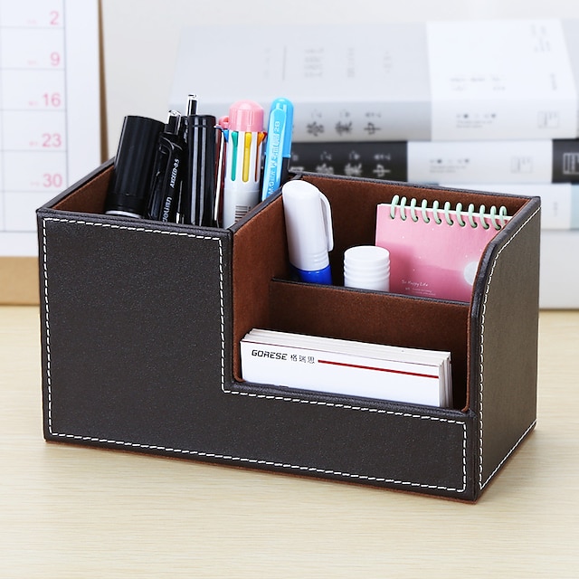 Consumer Electronics Stationery | Office Desktop Stationery Storage Box Compartment Simple Plastic Pen Holder 20.3*9.3*11cm - BZ