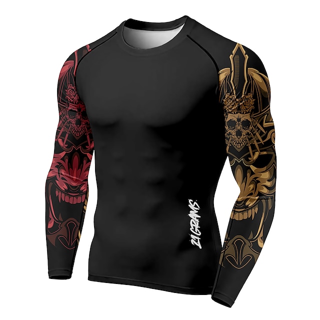  21Grams® Men's Long Sleeve Compression Shirt Running Shirt Top Athletic Athleisure Spandex Breathable Quick Dry Moisture Wicking Fitness Gym Workout Running Active Training Exercise Sportswear Skull