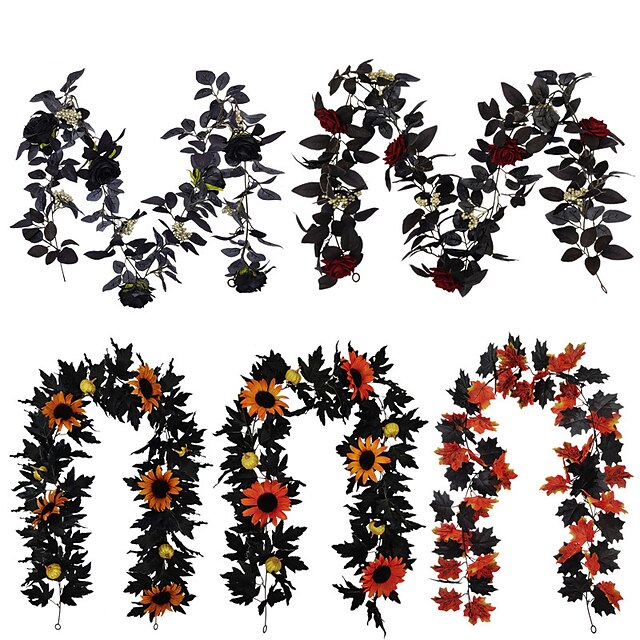 Home & Garden Home Decor | Halloween Black Rose Rattan Imitation Halloween Home Decoration Wall Imitation Maple Leaf - NR71048