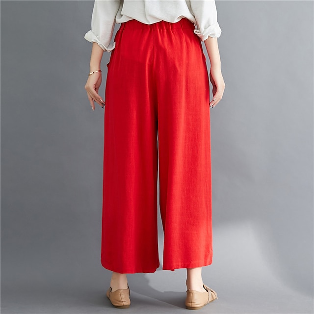 Womens Clothing Womens Bottoms | Womens Fashion Streetwear Culottes Wide Leg Wide Leg Pocket Elastic Waist Ankle-Length Pants Ca