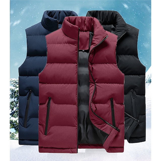  Men's Lightweight Down Vest Sports Puffer Jacket Hiking Vest Sleeveless Outerwear Waistcoat Coat Top Outdoor Fashion Thermal Warm Breathable Sweat wicking Winter Blue Black Red Hunting