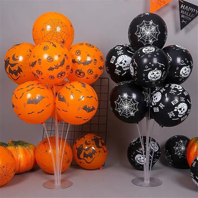 12 Orange Black Printed Halloween Balloons Party Fancy Dress Deco Pumpkin Baloon 