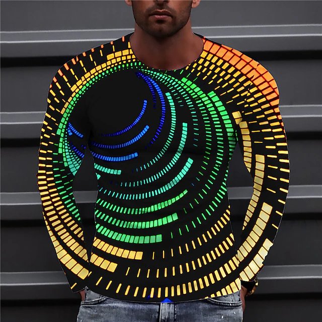 Men's Optical Illusion Graphic Prints Spiral Stripe T Shirt Long Sleeve T shirt 3D Print Crew Neck Shirt Designer Casual Big and Tall Daily Holiday Black Yellow Pink Spring & Fall Clothing Apparel S 12