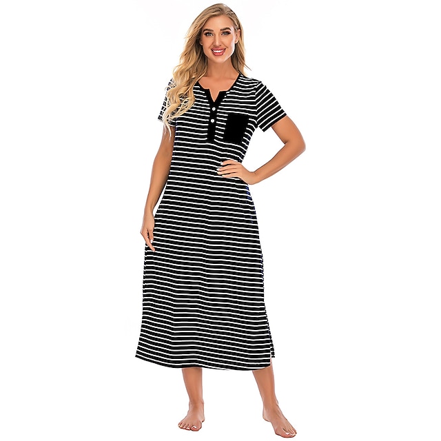 Womens Clothing Womens Sleep & Lounge | Womens Pajamas Nightgown 1 pc Stripe Comfort Home Party Daily Bamboo Gift Round Neck Sho