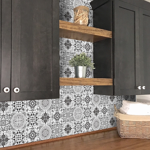  24st kreativt kök badrum vardagsrum självhäftande väggklistermärke vattentät gyllene klassisk svartgrå kakelplatta