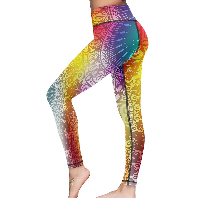  Women's Leggings Sports Gym Leggings Yoga Pants Winter Tights Leggings Graphic Tummy Control Butt Lift Yellow Clothing Clothes Yoga Fitness Gym Workout Running / High Elasticity / Athletic