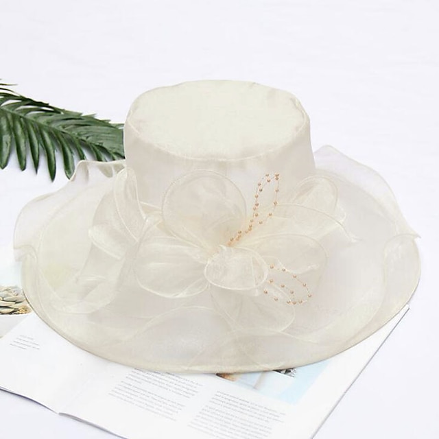 Straw Hat Vintage Style Elegant Tulle Organza Hats Headwear with Faux ...