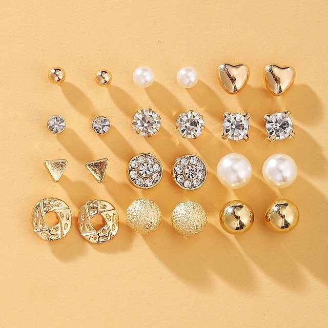  12 Pairs Set Stud Earrings Earrings Wedding Birthday Stylish Romantic Classic Korean Cool Pearl Earrings Jewelry Gold For Wedding Gift Formal Date Promise 1 set