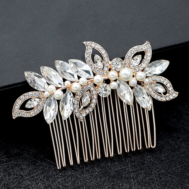Hair Combs Flowers Headdress Alloy Wedding Special Occasion Cute Romantic With Imitation Pearl Crystals / Rhinestones Headpiece Headwear 10