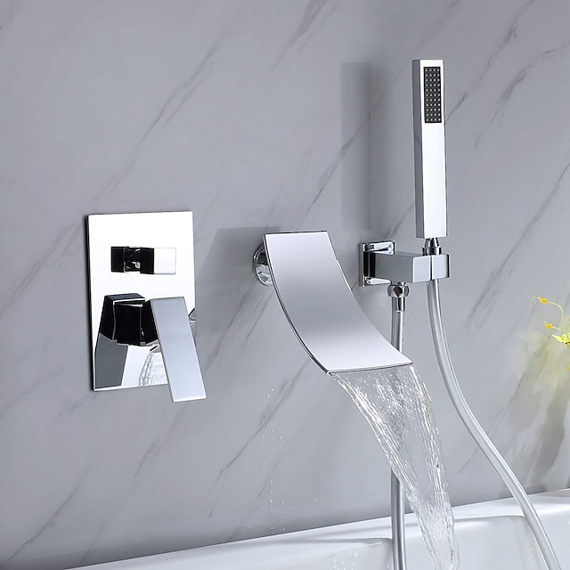  Grifo de ducha / Sistema ducha Conjunto - Alcachofa incluida Cascada Moderno Cromo Apertura Interna Válvula Cerámica Bath Shower Mixer Taps