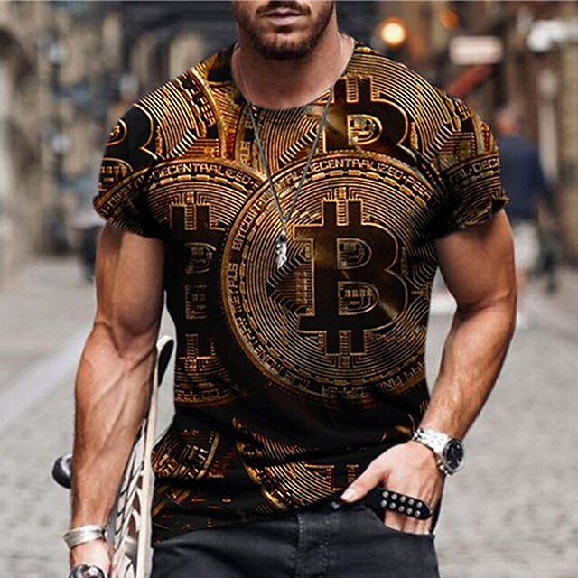Men's Unisex Graphic Prints Bitcoin Shirt T Shirt Tee Short Sleeve T shirt 3D Print Crew Neck Shirt Cool Designer Casual Daily Holiday Blue Brown Green Summer Clothing Apparel S M L XL XXL 3XL 4XL3