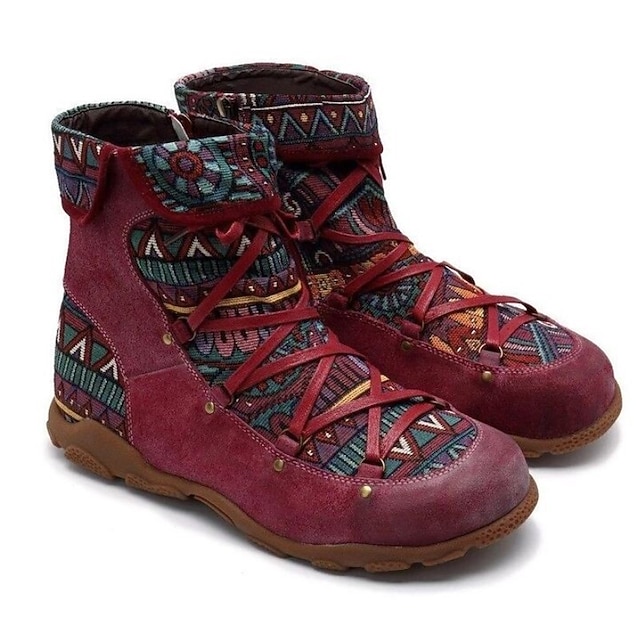 Mujer Botas Botas de nieve Botines Botines Tacón Plano Dedo redondo PU  Cordones Bloque de color Vino Morrón Oscuro Verde 8773218 2022 – $30.67