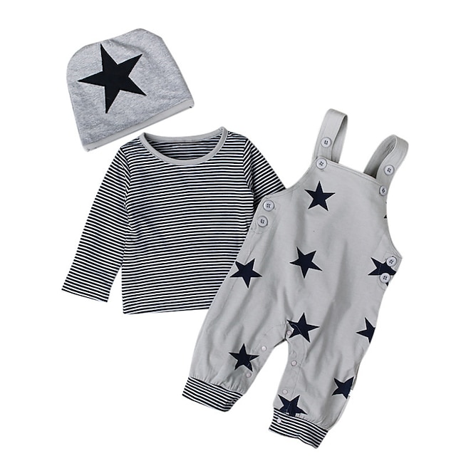 3 Pieces Baby Boys' Clothing Set Basic Cotton Blue Gray Green Striped ...