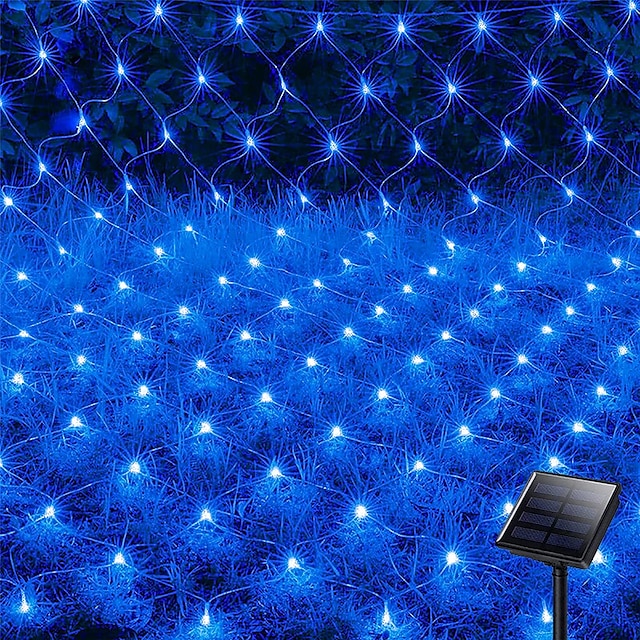  Solar-LED-Netzlichter Lichternetz Außen 8 Modi 200 LEDs 9.8ft x 6.6ft Tree Wrap Mesh Fee Twinkle Lichter für Außenterrasse Rasen Garten Veranda Büsche Campingfenster Weihnachten