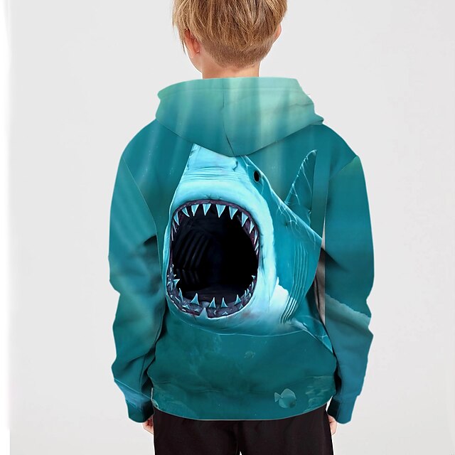 Baby & Kids Boys Clothing | Kids Boys Hoodie Long Sleeve 3D Print Shark Print Light Green Children Tops Fall Spring Active Daily