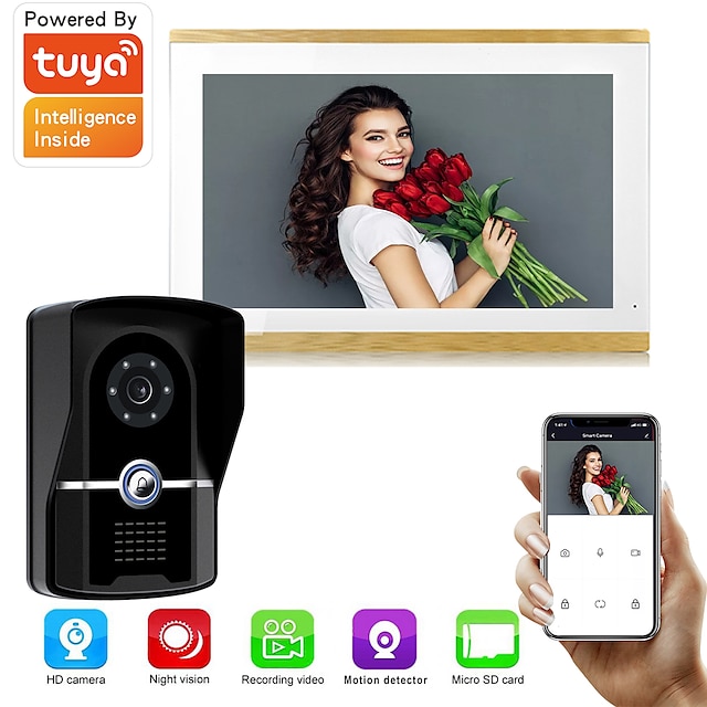  Tuya caméra intelligente 2.0mp 1080p ahd hd tcp/ip 10 écran tactile enregistrement vidéo interphone sonnette vidéo porte téléphone pour wifi app android ios téléphone