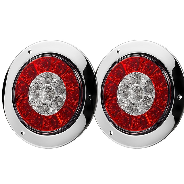 Red 12 LED Tail Light ATV Trailer 4 X 12V Waterproof 4" Round Clear Lens Amber 