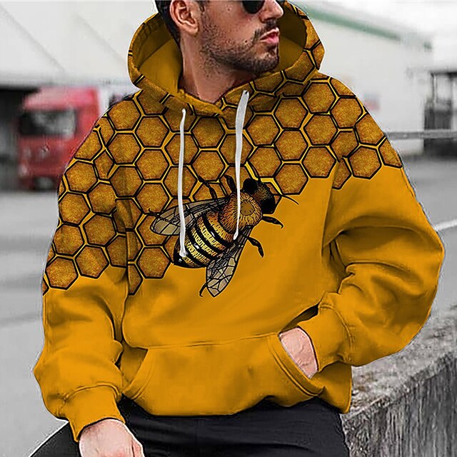 Men's Bee Graphic Prints Hoodie Hoodies Sweatshirt 3D Print Casual Long Sleeve Hooded Daily Sports Yellow Print Designer3
