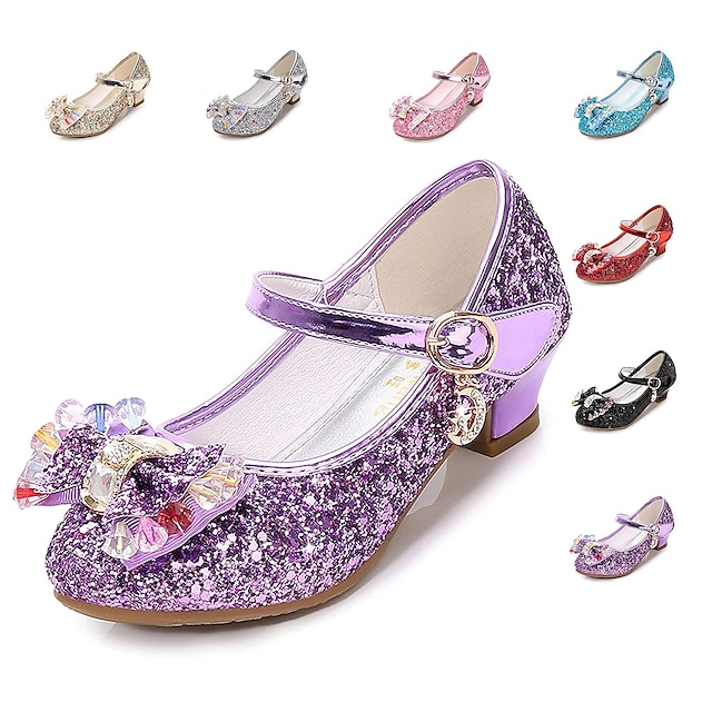  Girls' Heels Glitters Princess Shoes Christmas Party Heels Toddler(9m-4ys) Little Kids(4-7ys) Big Kids(7years +) Daily Party & Evening Bowknot Buckle Purple Red Blue Fall Spring / Rubber