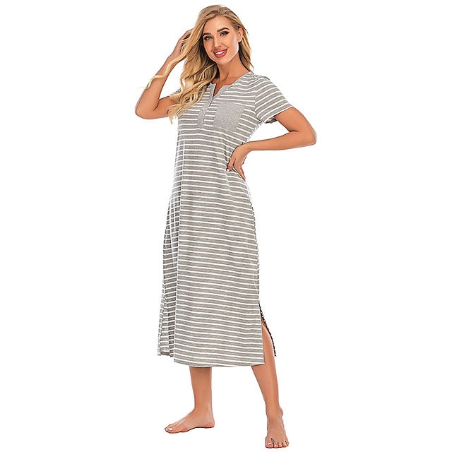 Womens Clothing Womens Sleep & Lounge | Womens Pajamas Nightgown 1 pc Stripe Comfort Home Party Daily Bamboo Gift Round Neck Sho