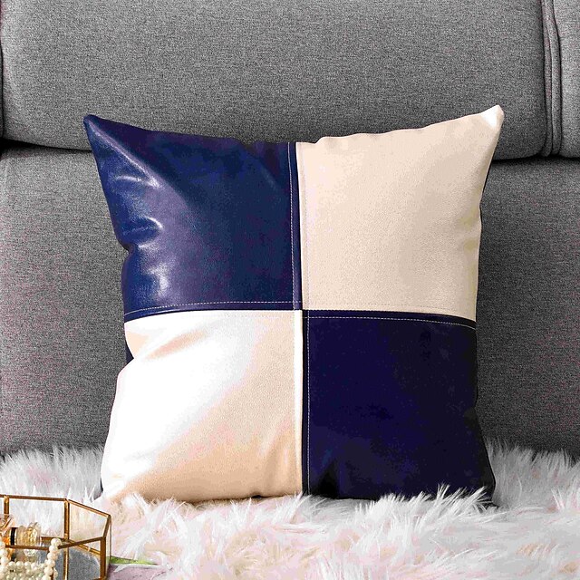 Home & Garden Home Decor | PillowCase Fashion Simplicity PU Soft Skin Solid Color Splicing Style Pillow Case Cover Living Room B