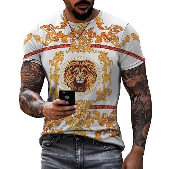  Men's Graphic Lion Shirt T shirt Tee Funny T Shirts Short Sleeve T shirt 3D Print Crew Neck Shirt Vintage Designer Basic Casual Daily Weekend Black White Green Summer Clothing Apparel Plus Size S M L