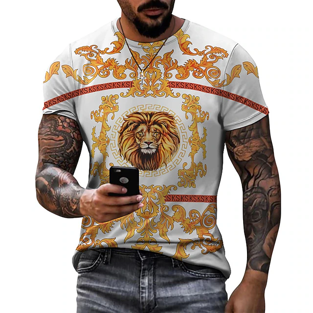 Men's Graphic Lion Shirt T Shirt Tee Funny T Shirts Short Sleeve T shirt 3D Print Crew Neck Shirt Vintage Designer Basic Casual Daily Weekend Black White Green Summer Clothing Apparel Plus Size S M L4