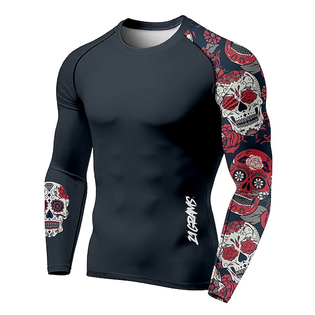  21Grams® Men's Long Sleeve Compression Shirt Running Shirt Skull Top Athletic Athleisure Spandex Breathable Quick Dry Moisture Wicking Fitness Gym Workout Running Active Training Exercise