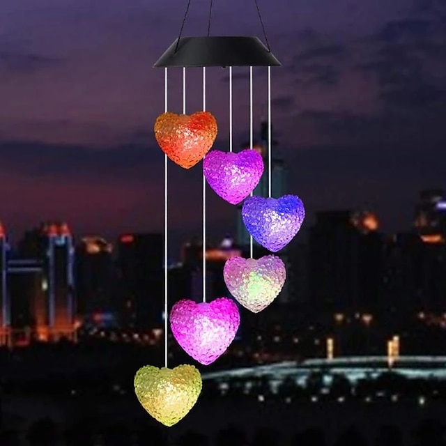  Wind Chime Solar Light LED Butterfly Hummingbird Snowball Heart Shape Wind Chime Lamp Color Changing Hanging Light Garden Solar Lamp Courtyard Decorative