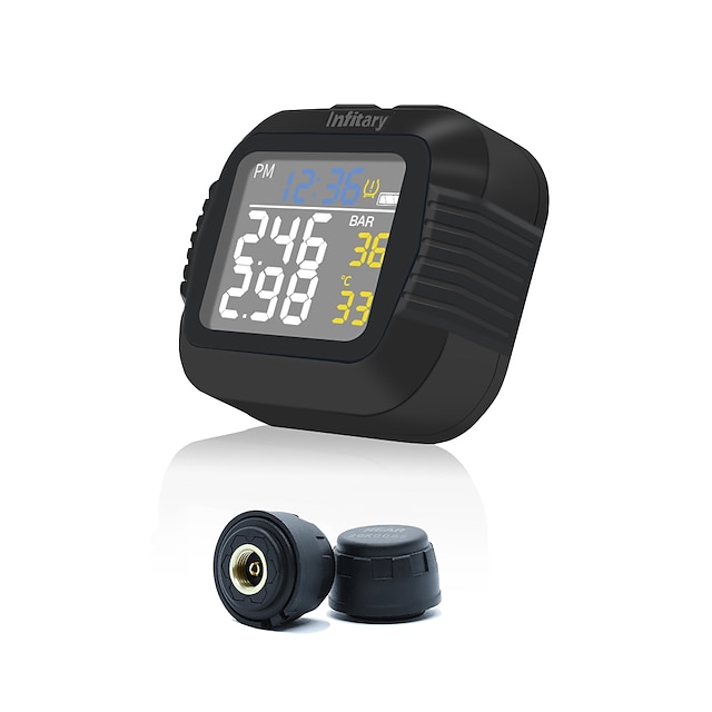  Motorcycle TPMS Tire Pressure Monitoring System 2 External Sensor Wireless LCD Display Moto Tyre Alarm Systems