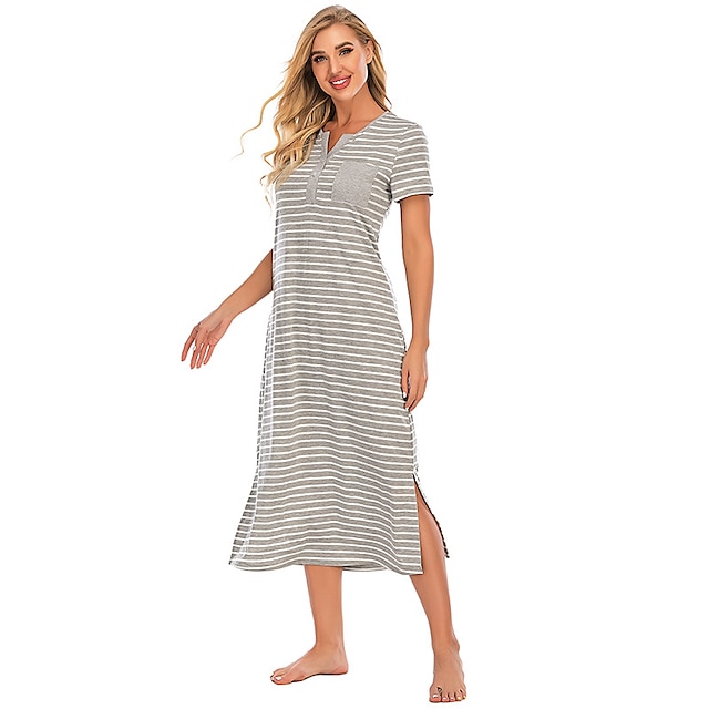 Womens Clothing Womens Sleep & Lounge | Womens Pajamas Nightgown 1 pc Stripe Comfort Home Party Daily Bamboo Gift Round Neck Sho