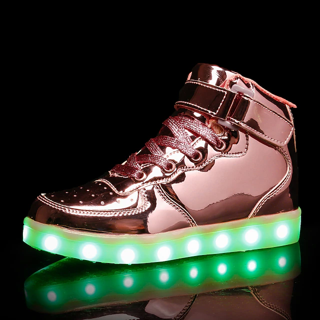 Men's Gold High-Top LED Sneakers - Shiny Light-Up Shoes with Rechargeable Glowing Soles for