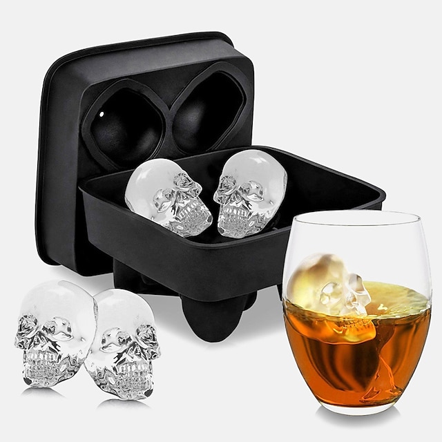  4 cub de gheață skull ball schelet mucegai diy craniu gheață cutie silicon mucegai DIY făcut de casă pentru petrecere bar halloween