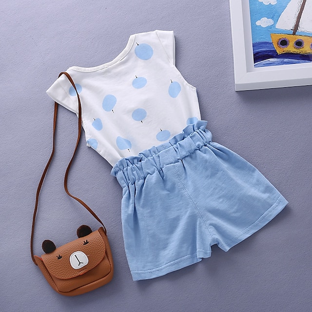 Baby & Kids Girls Clothing | Kids Girls T-shirt & Shorts 2 Pieces Sleeveless Apple vest blue Apple vest pink Cartoon Cute Cotton