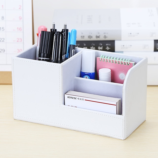 Consumer Electronics Stationery | Office Desktop Stationery Storage Box Compartment Simple Plastic Pen Holder 20.3*9.3*11cm - BZ