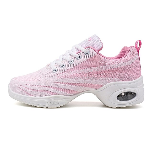 Women's Dance Sneakers Hip Hop Training Performance Practice Sneaker Thick Heel Round Toe Lace-up Adults' Black Peach Pink / White 10