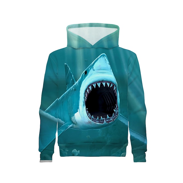 Baby & Kids Boys Clothing | Kids Boys Hoodie Long Sleeve 3D Print Shark Print Light Green Children Tops Fall Spring Active Daily