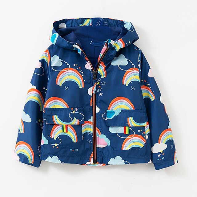 Baby & Kids Girls Clothing | Kids Girls Coat Long Sleeve Navy Blue Rainbow Zipper Fall Winter Sport Street 3-8 Years / Cute / Co