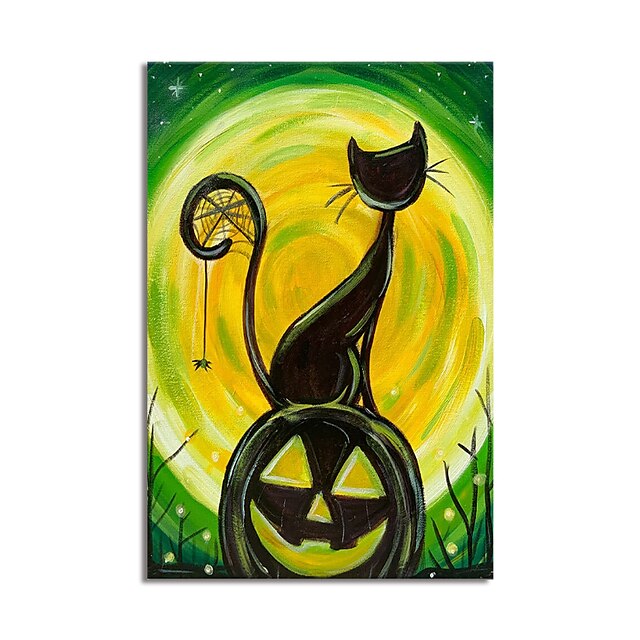 Halloween Chat Noir Peinture A L Huile A La Main Peint A La Main Mur Art Asbtract Paysage Decoration De La Maison Decor Tendu Cadre Pret A Accrocher De 22 A 110 58