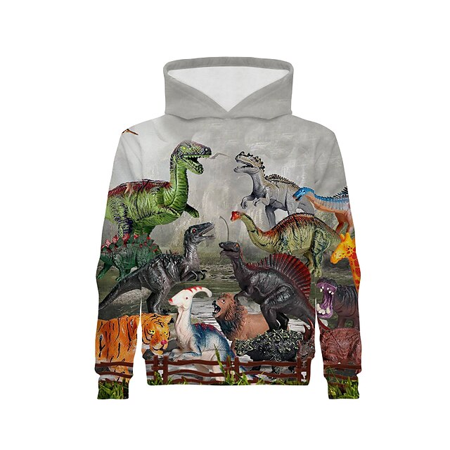 Baby & Kids Boys Clothing | Kids Boys Hoodie Long Sleeve Dinosaur Light gray Children Tops Fall Active Regular Fit 4-12 Years - 