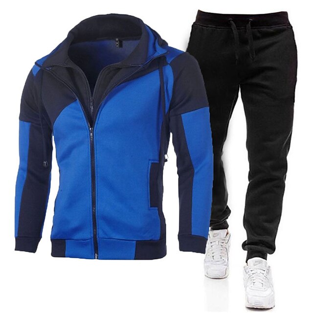 Sports & Outdoors Running, Jogging & Walking | Mens 2 Piece Tracksuit Sweatsuit Athletic Athleisure 2pcs Winter Long Sleeve Ther