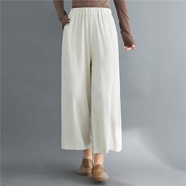 Womens Clothing Womens Bottoms | Womens Fashion Streetwear Culottes Wide Leg Wide Leg Pocket Elastic Waist Ankle-Length Pants Ca