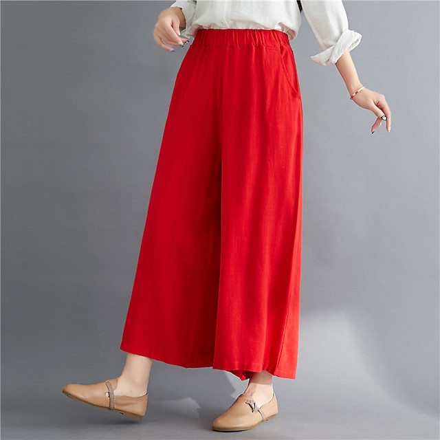 Womens Clothing Womens Bottoms | Womens Fashion Streetwear Culottes Wide Leg Wide Leg Pocket Elastic Waist Ankle-Length Pants Ca